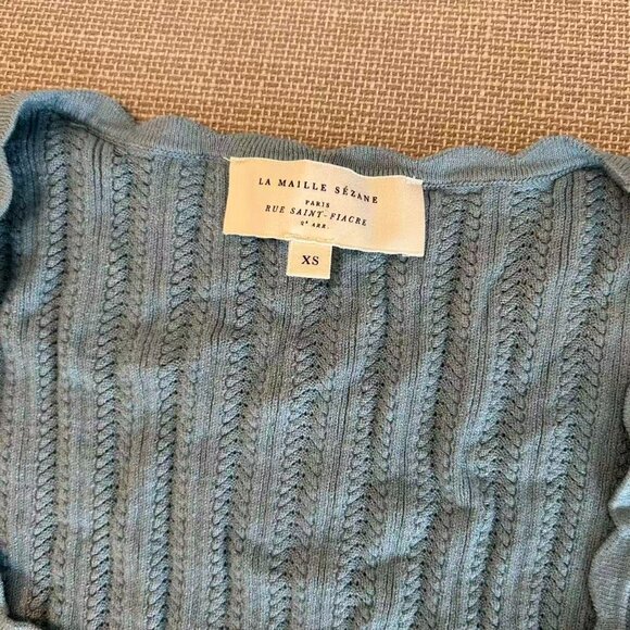 RARE Sezane Anil Jumper XSmall Frosted Blue Top Short Sleeve Sweater Knit French - Picture 3 of 6